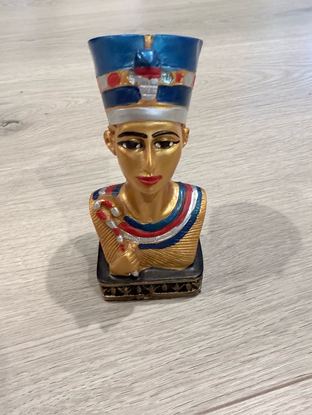 Egyptian Nefertiti Bust Figurine in Gold and Blue
